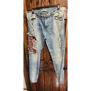 Golden Denim Distressed Jeans Men's 40 Ankle Zippers Paint Splatter Patch